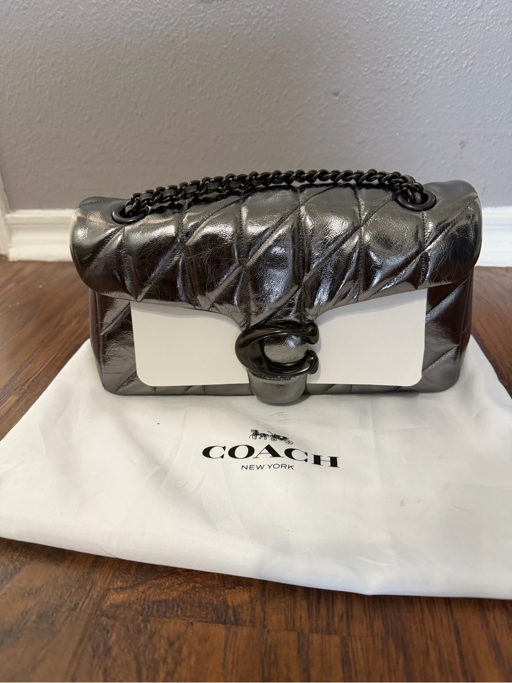 Coach Quilted Tabby Metallic sliver/black Shoulder Bag in 26